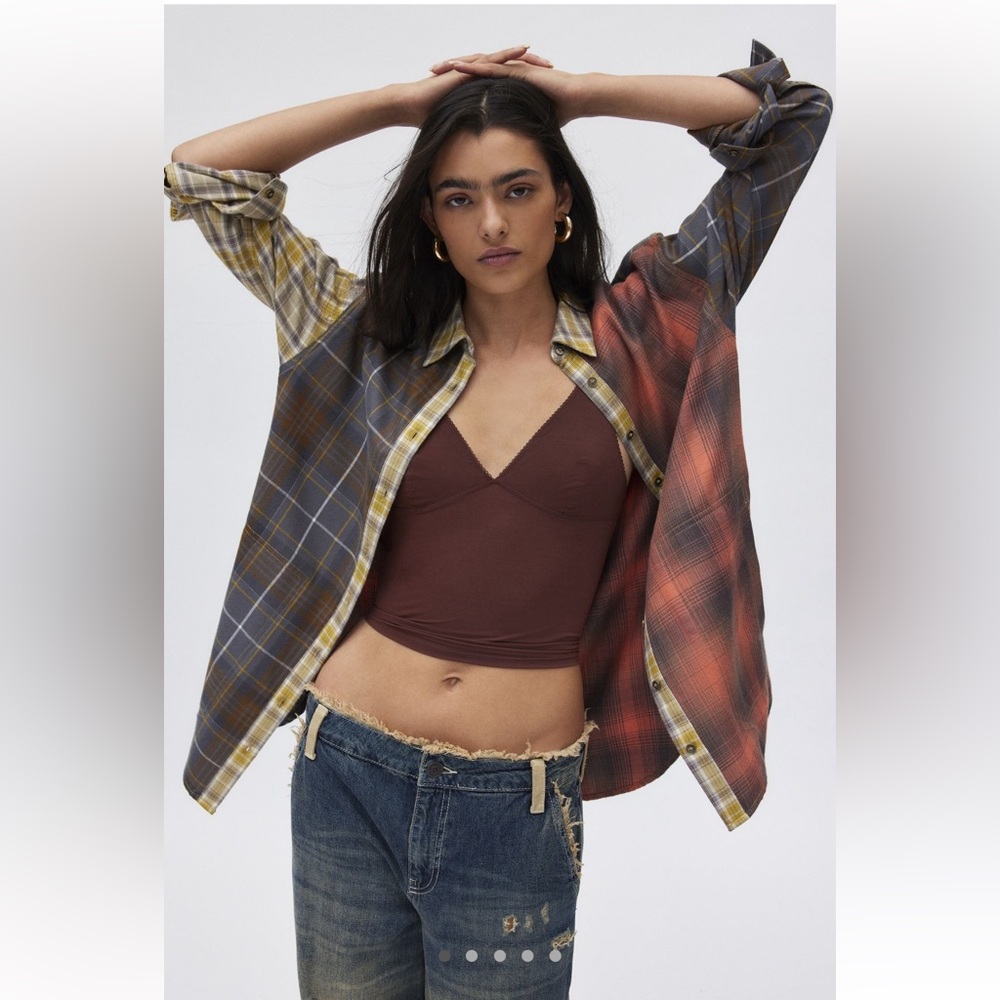 BDG Rick Spliced Boyfriend Flannel Shirt